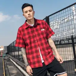 2019夏季新款潮牌短袖衬衫宽松情侣衣服潮流小清新衬衣男
