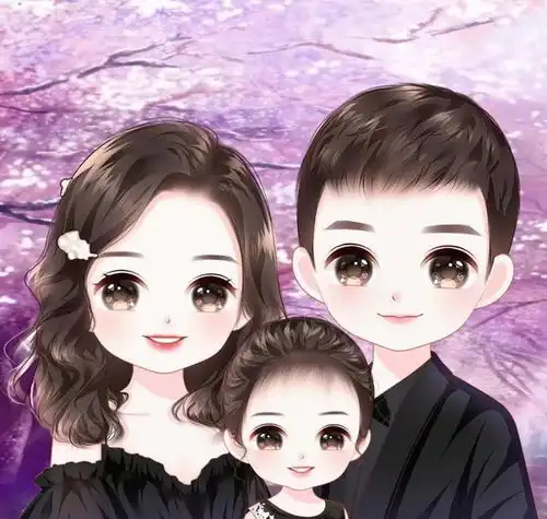 唯美漫画头像,一家三口四口五口手绘全家福图片
