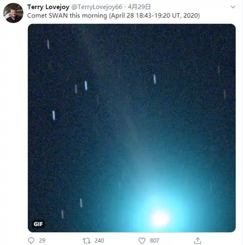 肉眼可见的swan彗星将飞掠地球
