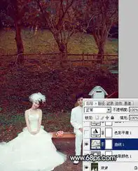 坐在公园长椅上的情侣婚片调成红褐色