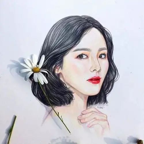 小央美美术小清新的彩铅人物插画,线条感流畅,神态生动
