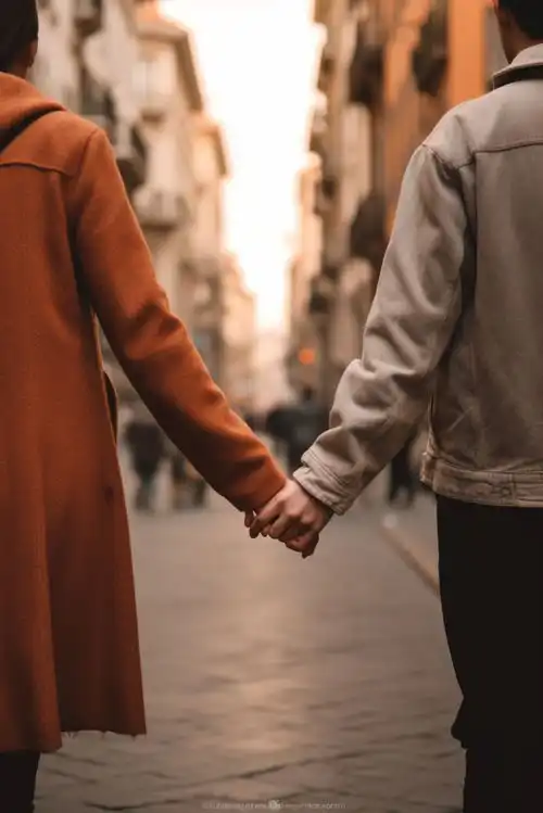 街道牵手情侣旅行背影人物摄影图片摄影
