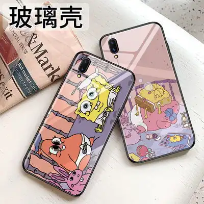 海绵宝宝oppor9s手机壳r9r9plusr9splus男女卡通防摔超薄玻璃壳