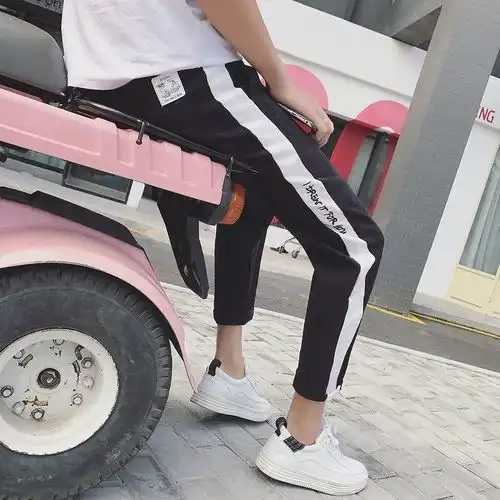 夏季港风九分裤情侣裤子林弯弯八分休闲裤男韩版潮流9分小脚修身